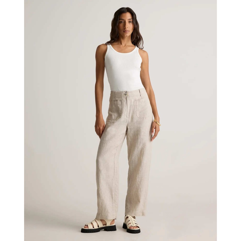 Quince European Linen Straight Leg Pants Oatmeal Flax Beige High Waist 6 NWT